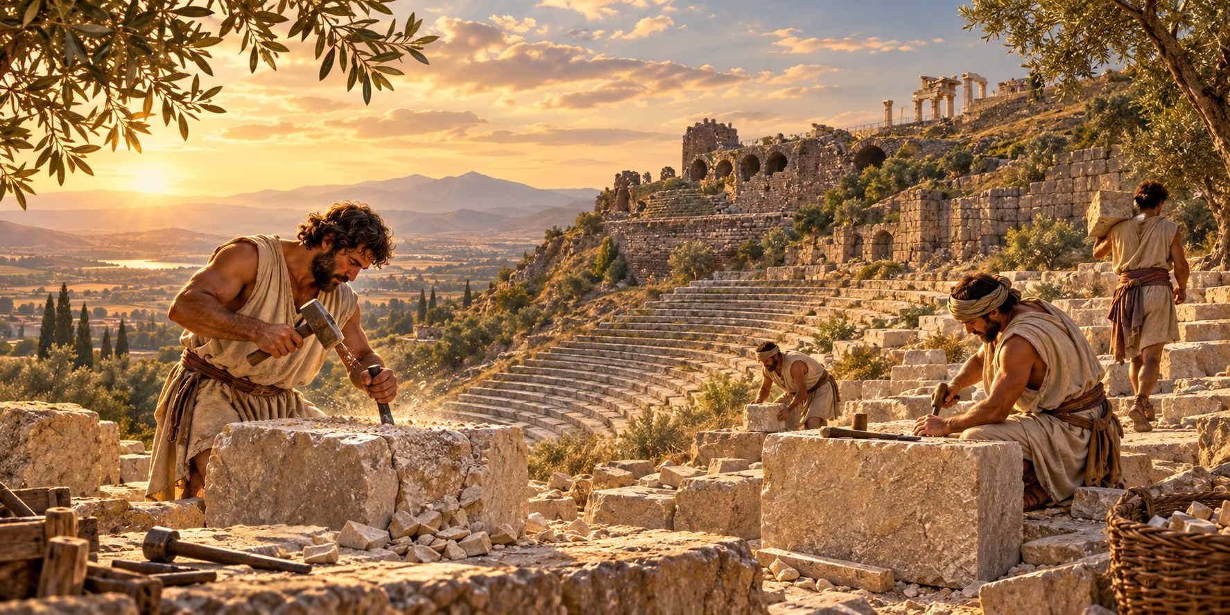 Illustration inspired by ancient Pergamon and stone craft