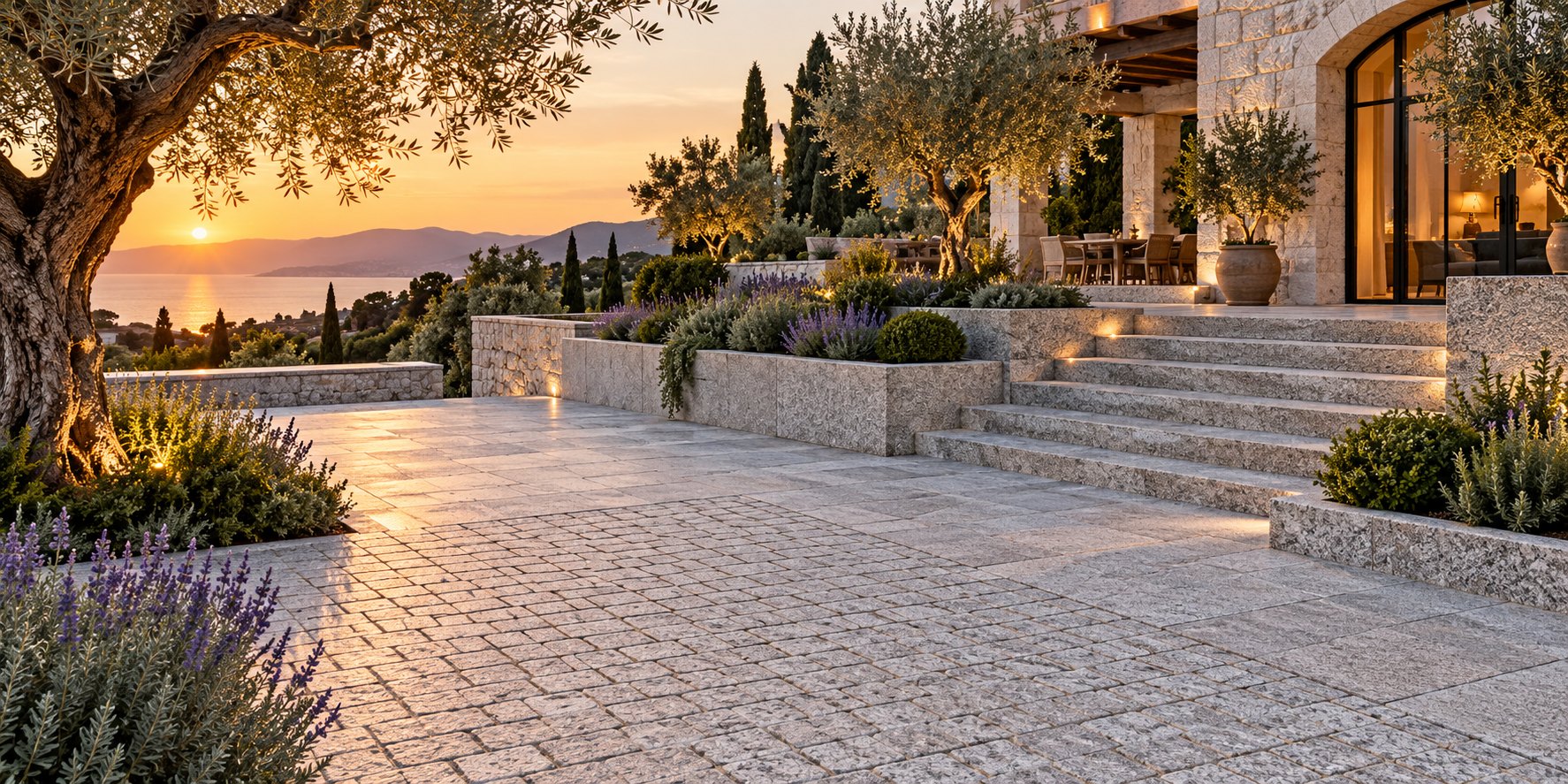 Villa landscape and granite paving